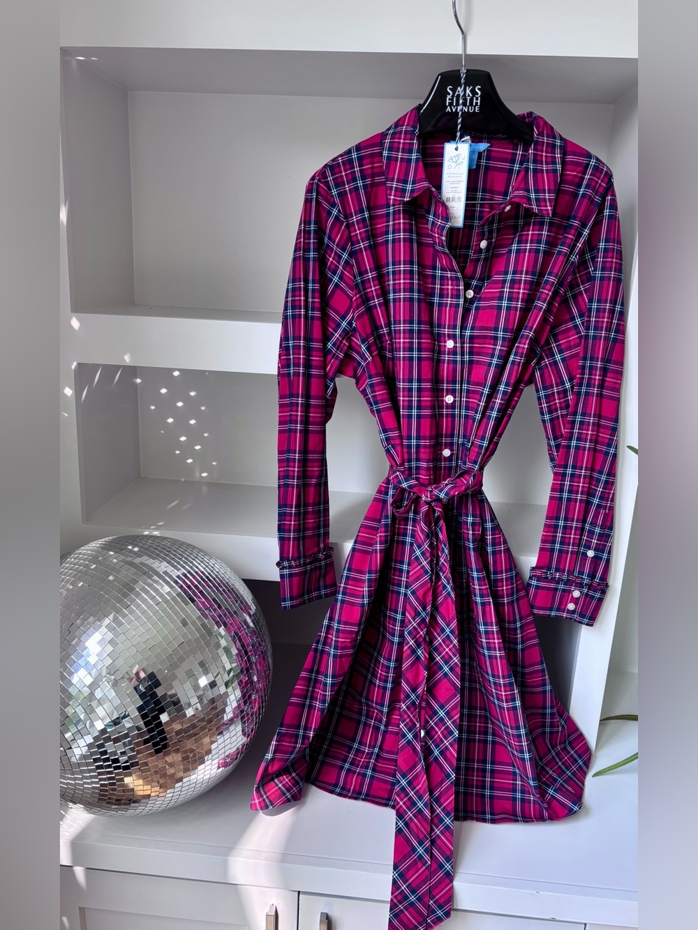 Draper James Red White & Blue Carly shirtdress in Angie plaid lipstick red multi